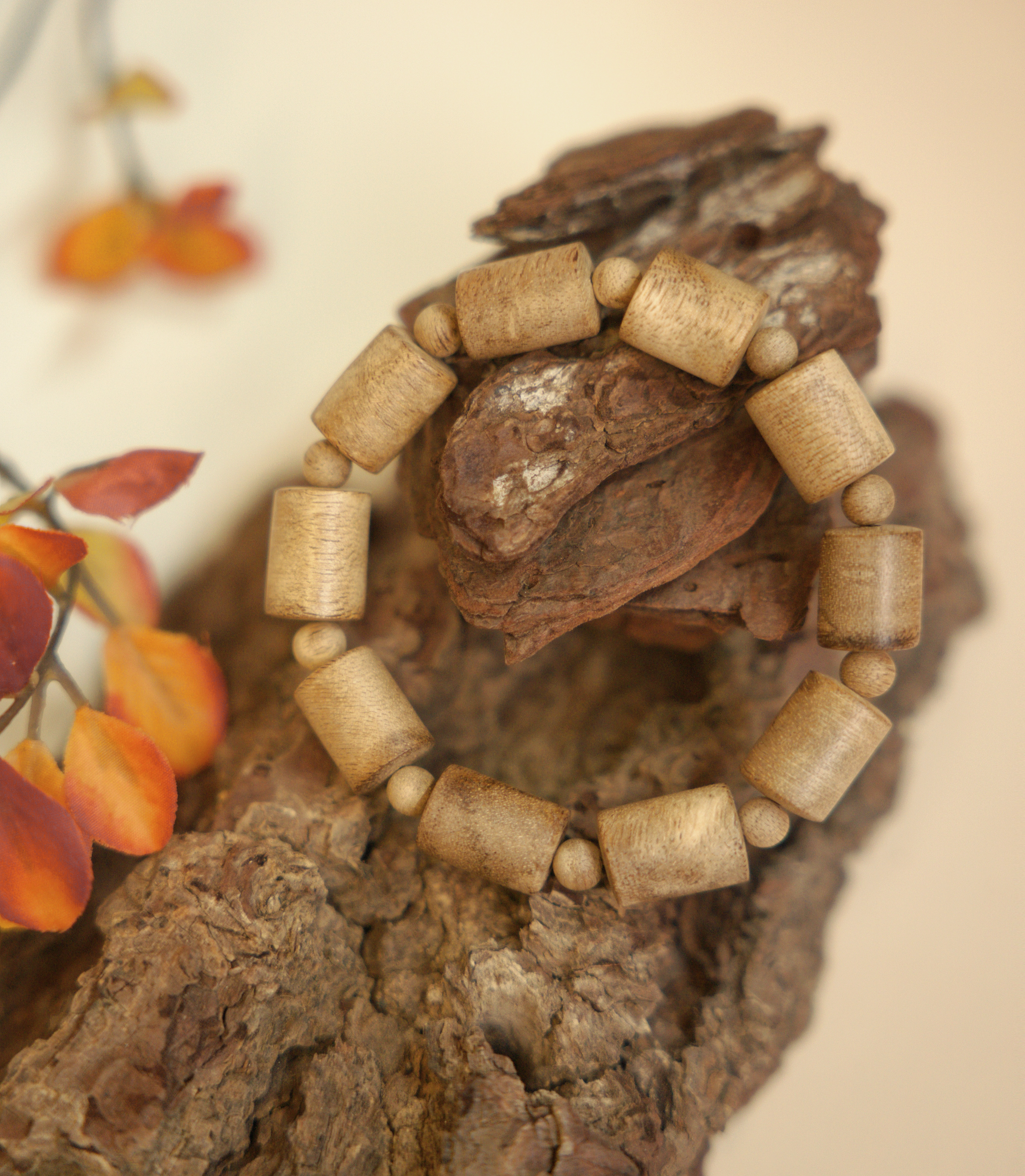 Vòng tay Trầm tốc Tự nhiên Trụ tròn Nâu sáng